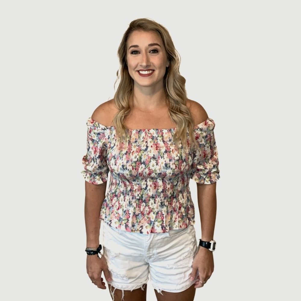 Smocked Puffed Sleeve Daisy Top Pink